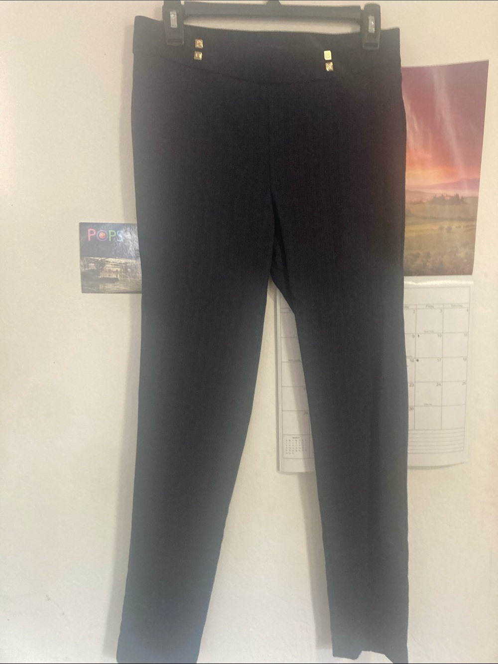 Rafaella Black Straight-Leg Dress Pants with Gold Accent